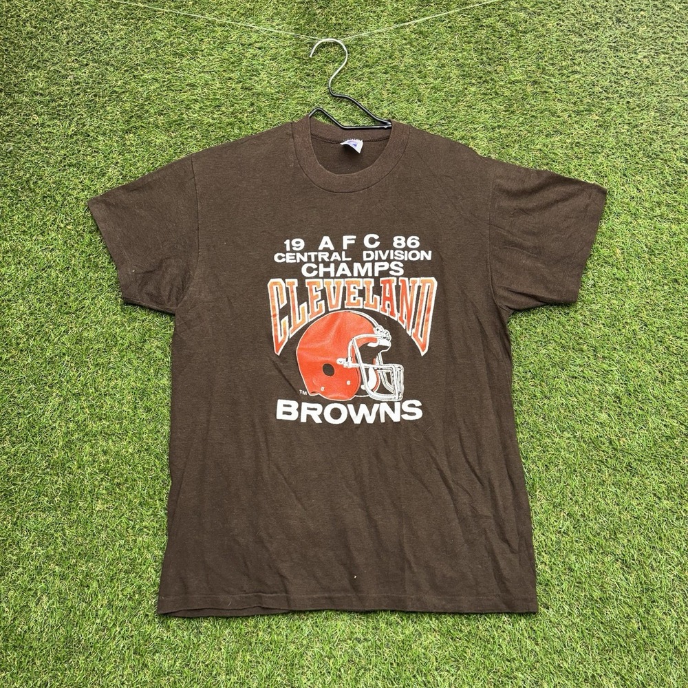 Vintage Cleveland Browns Shirt Mens Large Brown Single Stitch Thin NFL 80s